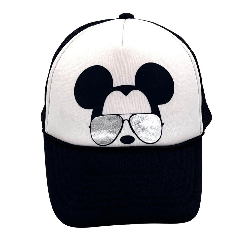 Mickey Mouse Aviator Glasses Whimzy Caps Youth Snapback Trucker Hat Black White